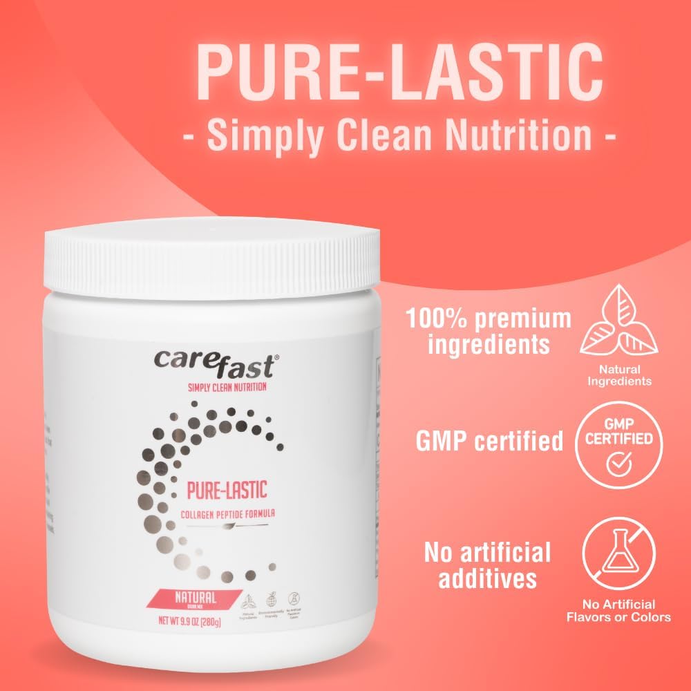 Pure-LASTIC Collagen Peptides Drink Mix - Grass-Fed, Paleo Friendly Hydrolyzed Powder for Skin, Hair & Nails - 9.9 oz (280g)