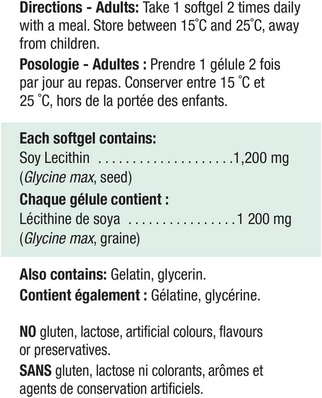 Pure Lecithin Capsules by Jamieson for Brain Health and Cholesterol Support