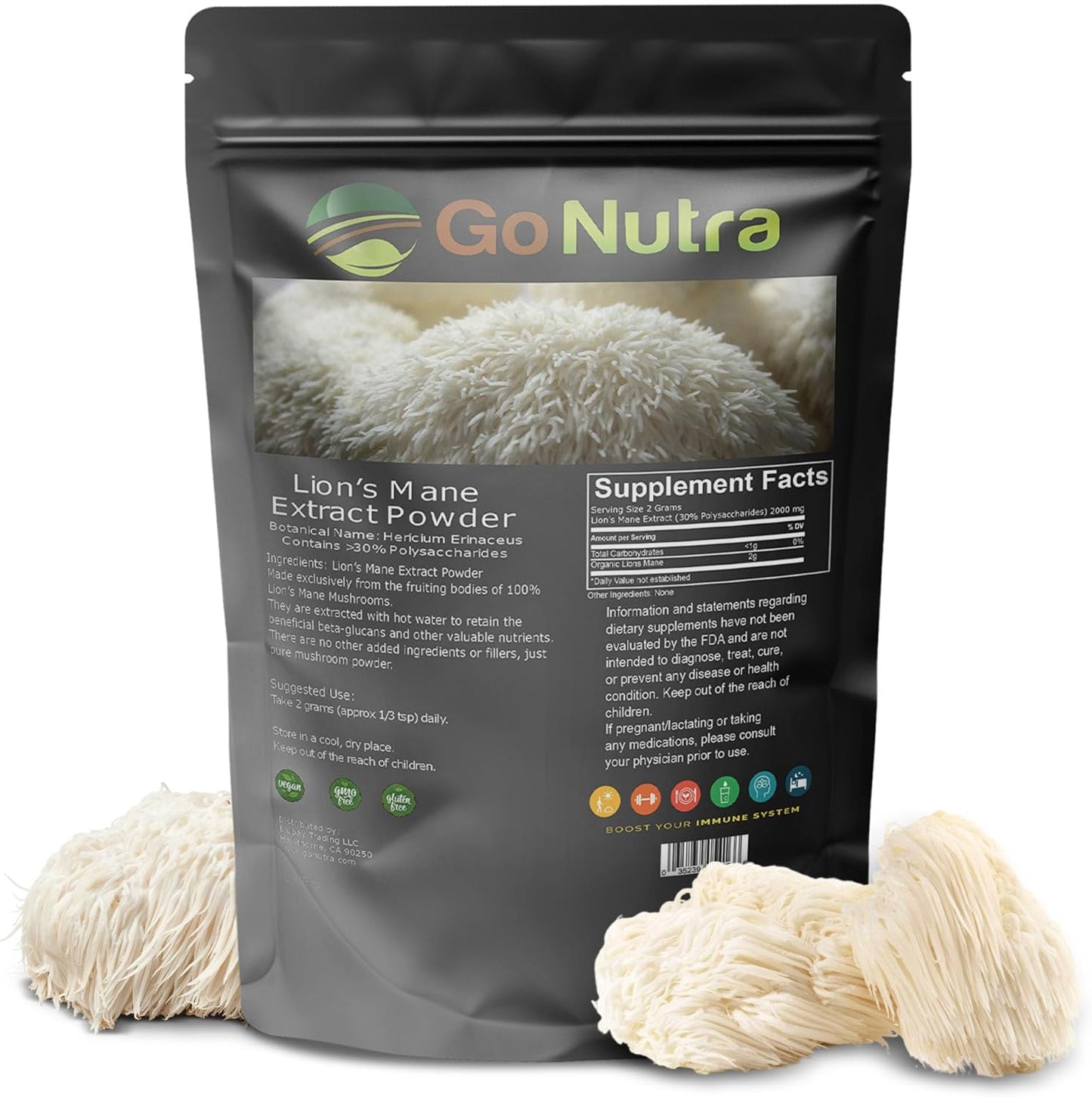 Pure Lion’s Mane Mushroom Powder 10:1 Extract, 30% Polysaccharides, Non-GMO Vegan Supplement for Tea, Juice, Water, 4 oz