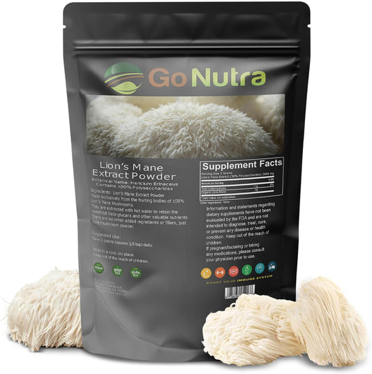Pure Lion’s Mane Mushroom Powder 10:1 Extract, 30% Polysaccharides, Non-GMO Vegan Supplement for Tea, Juice, Water, 4 oz