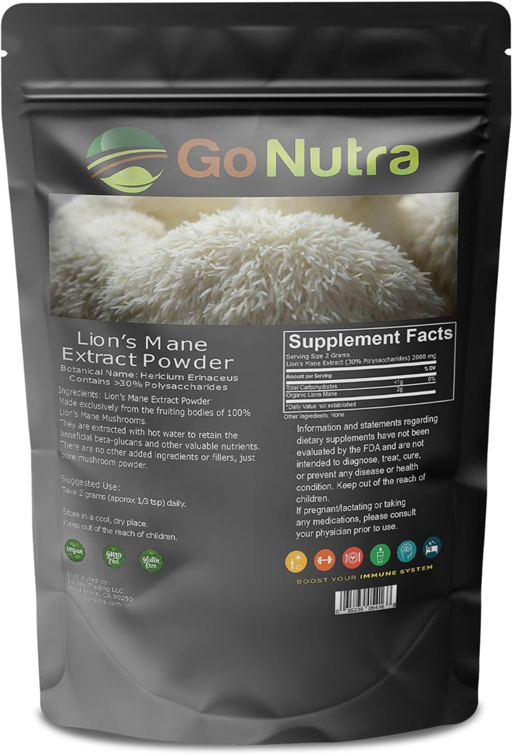 Pure Lion’s Mane Mushroom Powder 10:1 Extract, 30% Polysaccharides, Non-GMO Vegan Supplement for Tea, Juice, Water, 4 oz