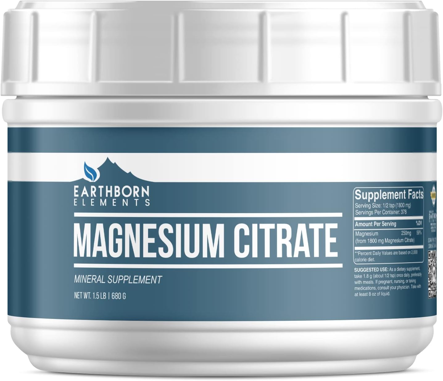 Pure Magnesium Citrate Powder (1.5 lb) - Oral Supplement with No Additives or Fillers by Earthborn Elements