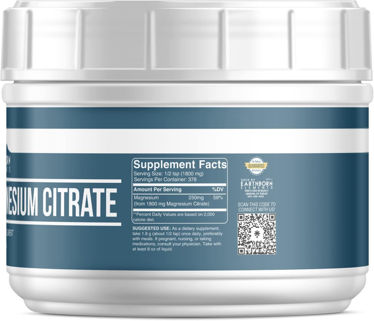 Pure Magnesium Citrate Powder (1.5 lb) - Oral Supplement with No Additives or Fillers by Earthborn Elements