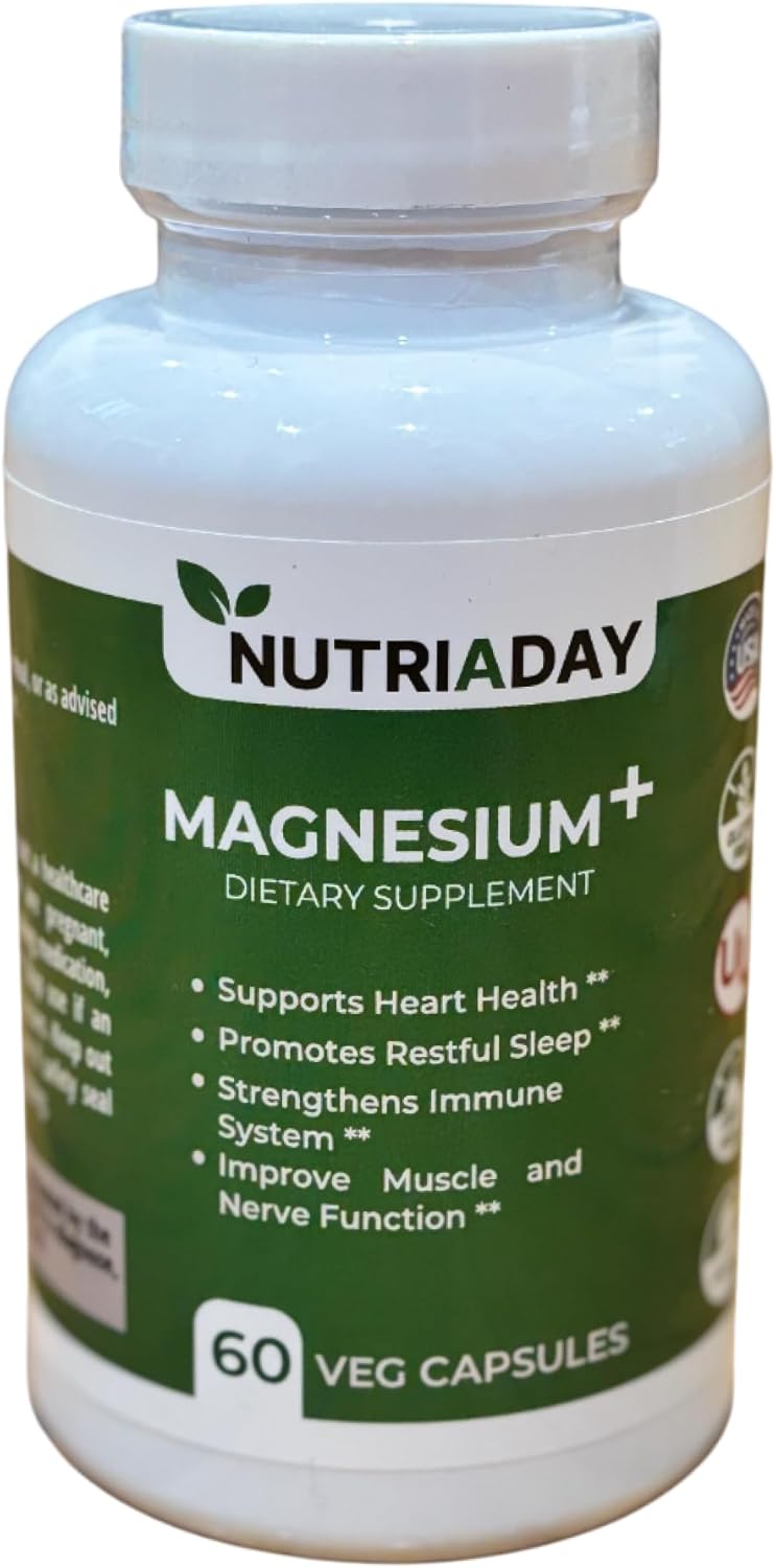 Pure Magnesium Glycinate Powder Capsules - Magnesium Complex for Stress Relief, Heart Health, Sleep Support, Immune Boost, Muscle & Nerve Aid - 60 Veg Caps