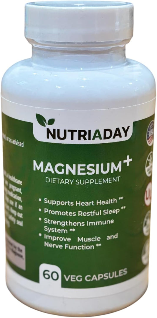 Pure Magnesium Glycinate Powder Capsules - Magnesium Complex for Stress Relief, Heart Health, Sleep Support, Immune Boost, Muscle & Nerve Aid - 60 Veg Caps