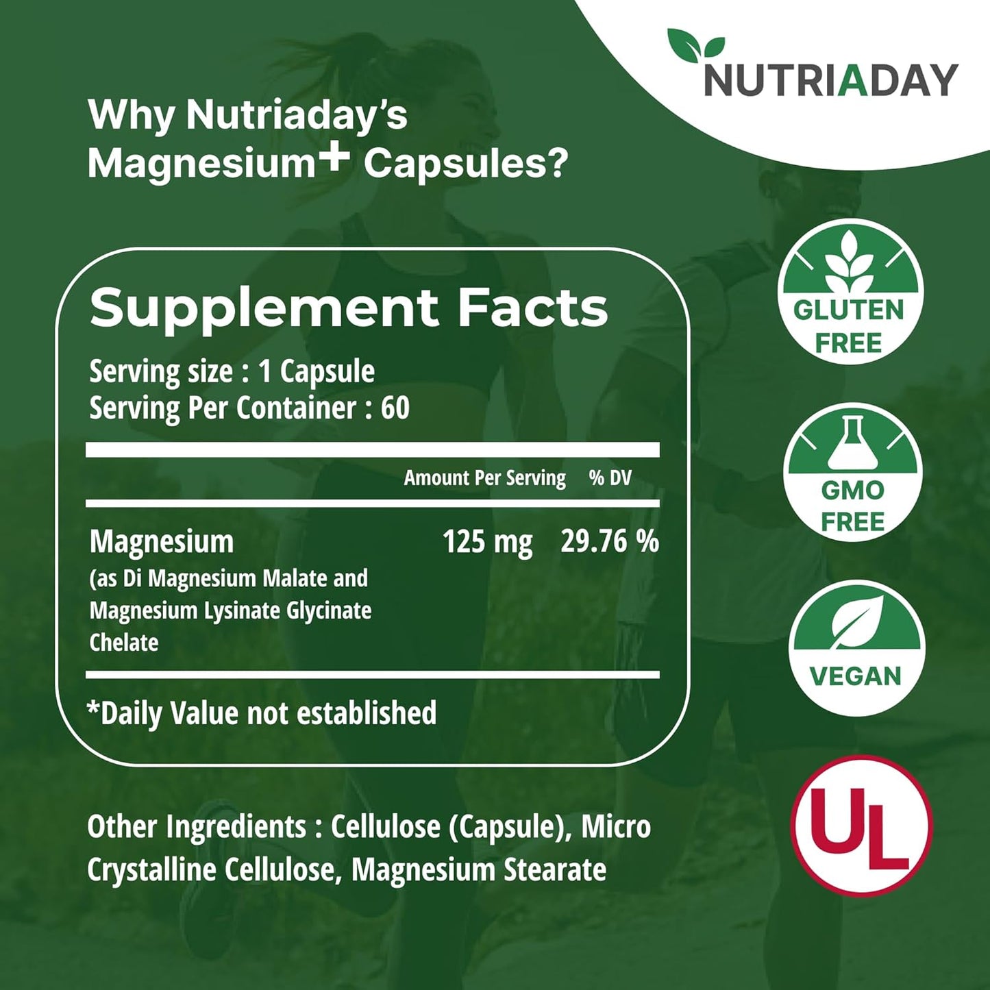Pure Magnesium Glycinate Powder Capsules - Magnesium Complex for Stress Relief, Heart Health, Sleep Support, Immune Boost, Muscle & Nerve Aid - 60 Veg Caps