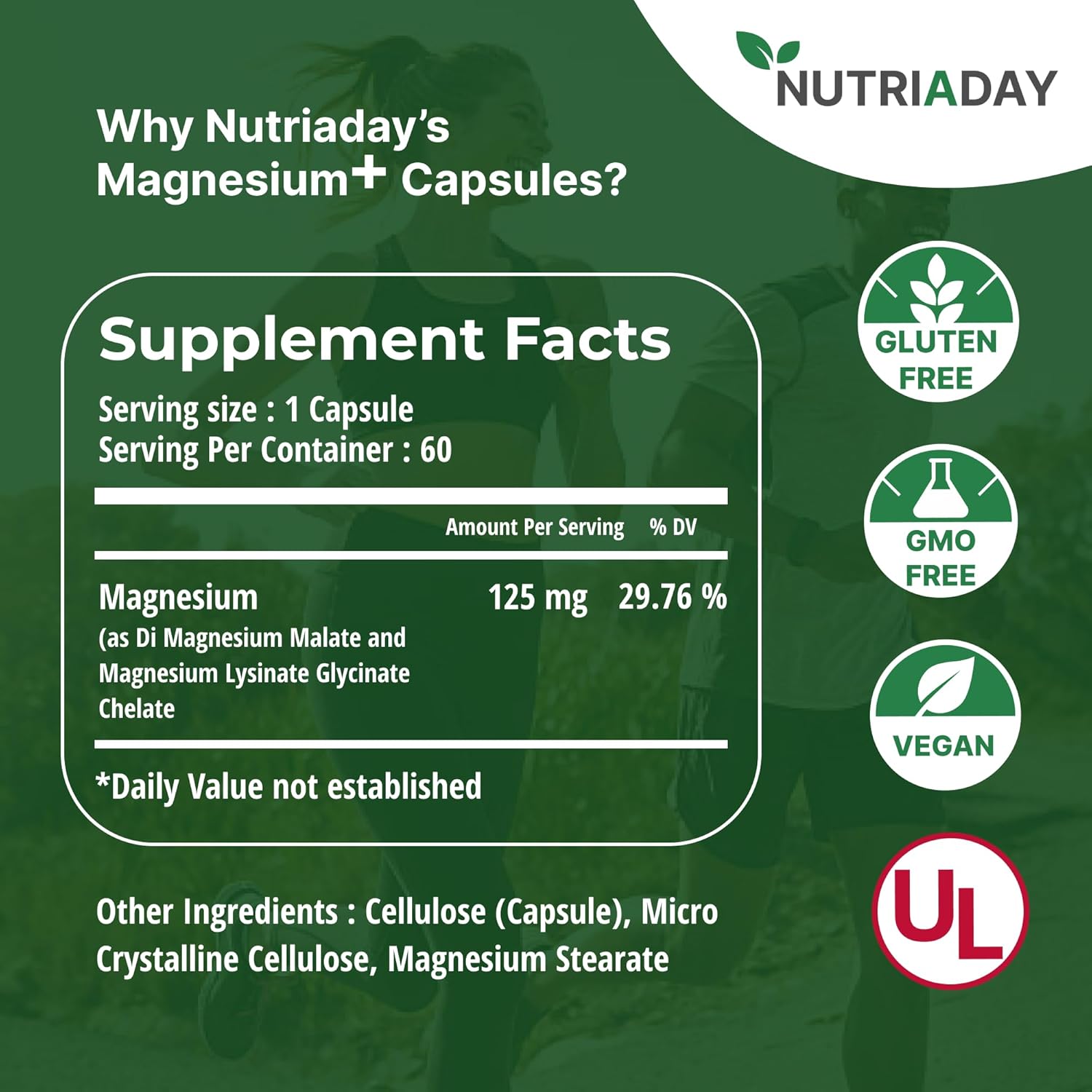 Pure Magnesium Glycinate Powder Capsules - Magnesium Complex for Stress Relief, Heart Health, Sleep Support, Immune Boost, Muscle & Nerve Aid - 60 Veg Caps