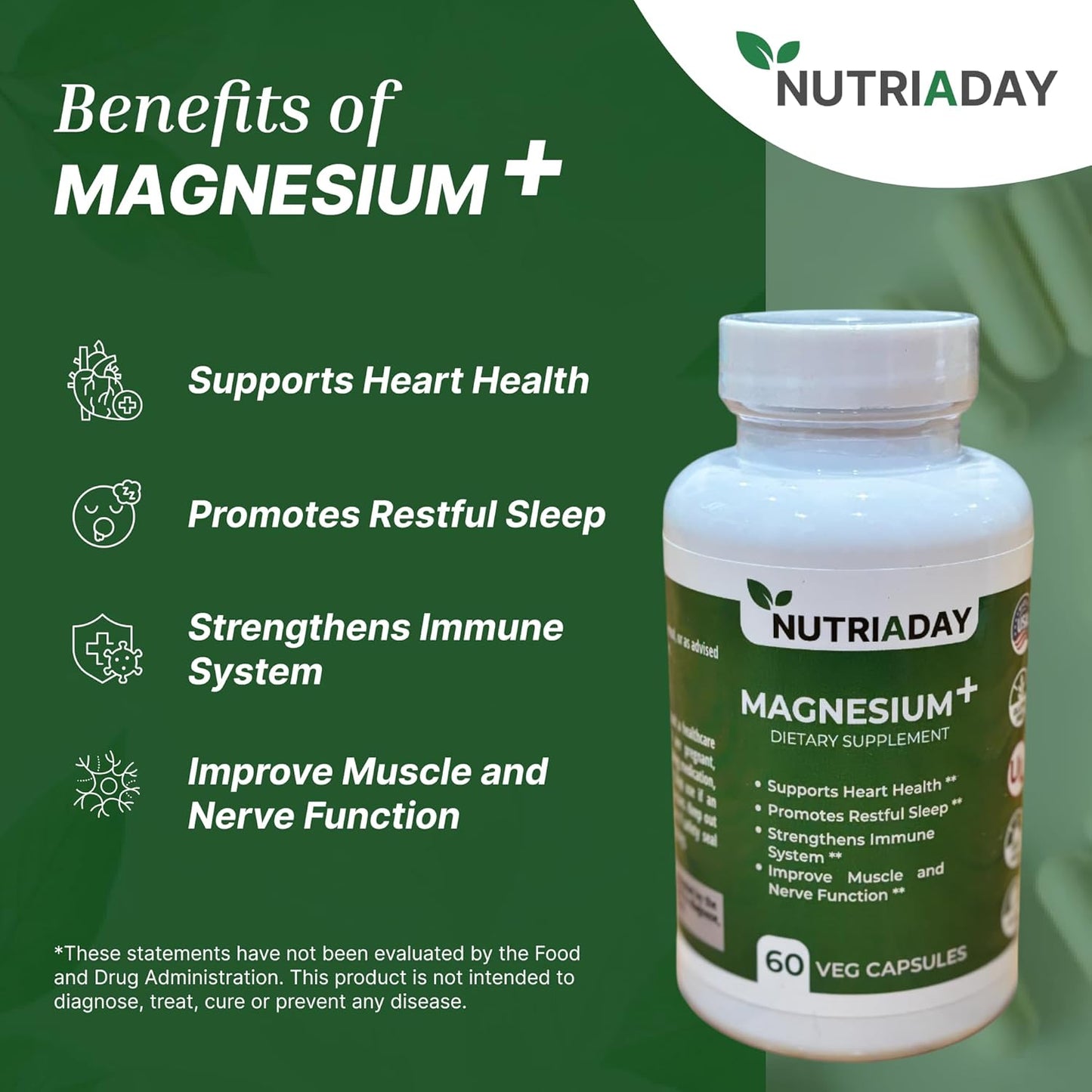 Pure Magnesium Glycinate Powder Capsules - Magnesium Complex for Stress Relief, Heart Health, Sleep Support, Immune Boost, Muscle & Nerve Aid - 60 Veg Caps