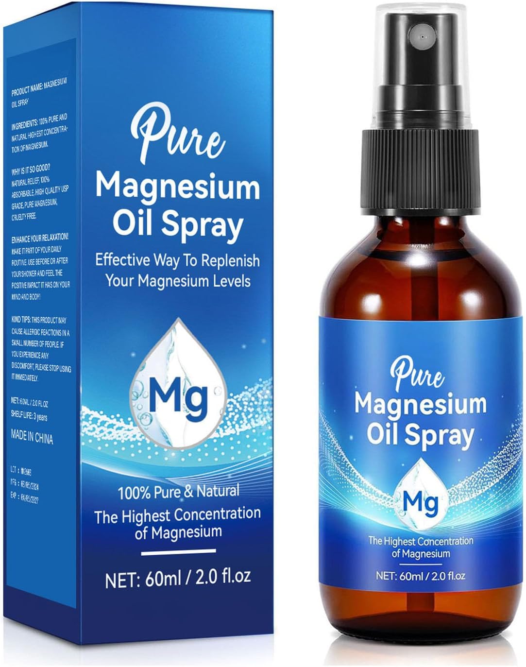 Pure Magnesium Oil Spray for Feet - 2 FL.OZ - Relax & Sleep Better - Post-Exercise or Bedtime Use