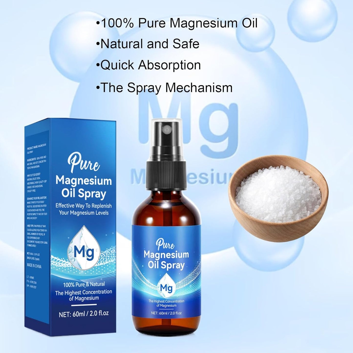 Pure Magnesium Oil Spray for Feet - 2 FL.OZ - Relax & Sleep Better - Post-Exercise or Bedtime Use