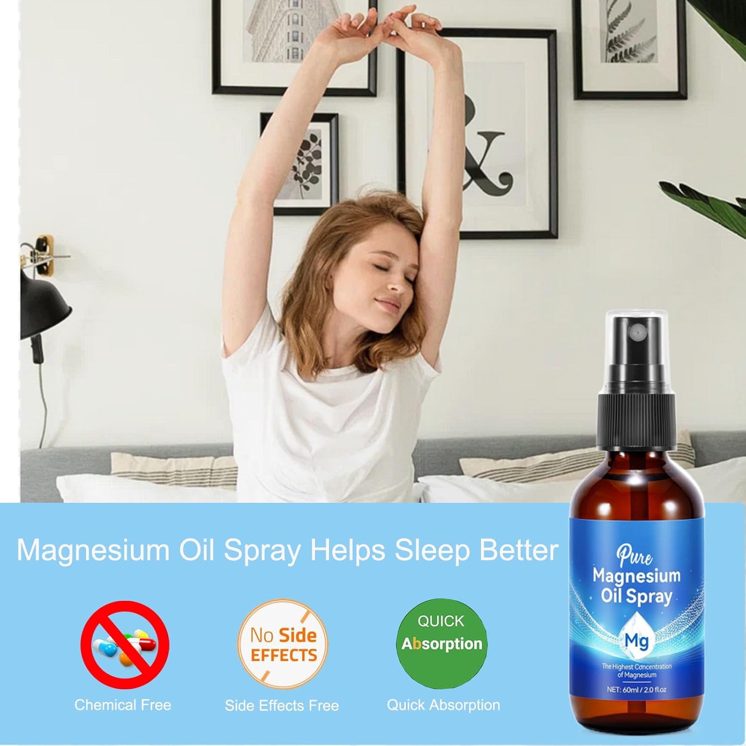 Pure Magnesium Oil Spray for Feet - 2 FL.OZ - Relax & Sleep Better - Post-Exercise or Bedtime Use