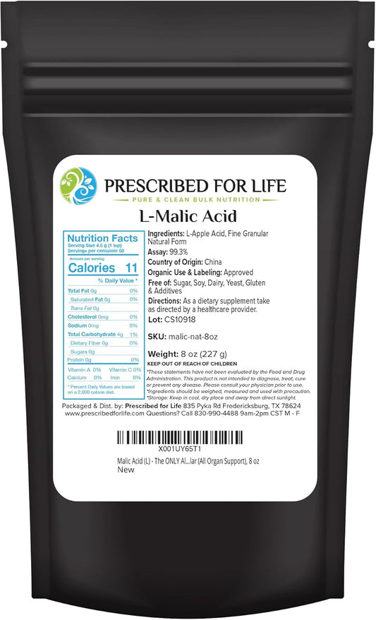 Pure Malic Acid Powder - 100% Natural Energy & Endurance Support - Food Grade, Gluten Free, Vegan - 8oz
