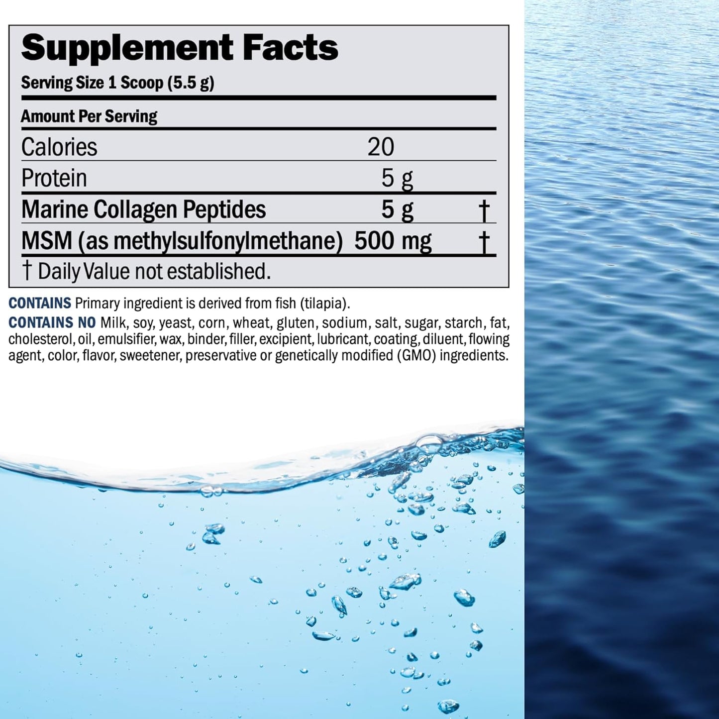 Pure Marine Collagen Peptides Powder with MSM - 120 Servings for Skin and Joint Health, Non-GMO and Additive-Free