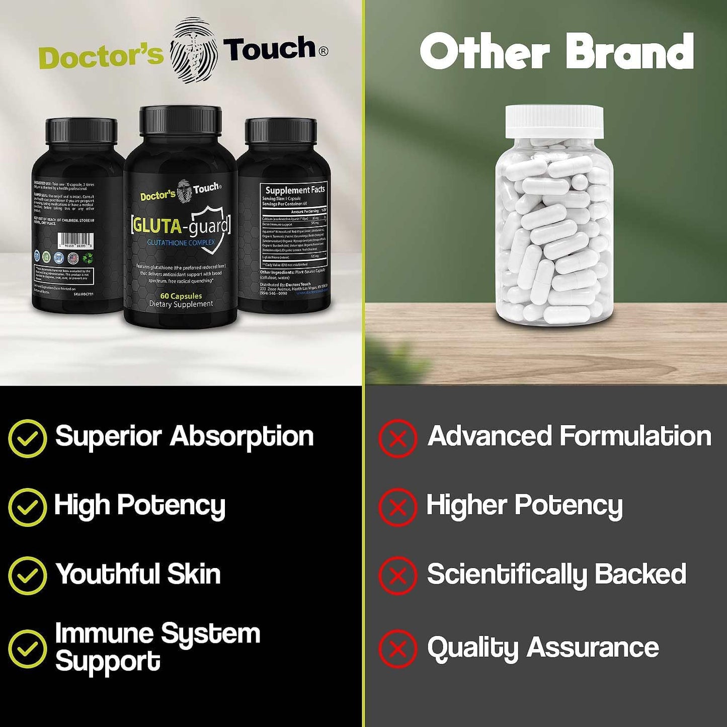 Pure Maximum Absorption Liposomal Glutathione Supplement for Energy, Brain Support, and Skin Health - Easy-to-Swallow Capsules by Doctor's Touch