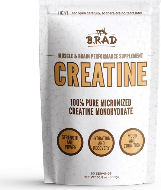 Pure Micronized Creatine Monohydrate Powder for Muscle Strength & Recovery | Natural Brain Health Support | 300g, 60 Servings