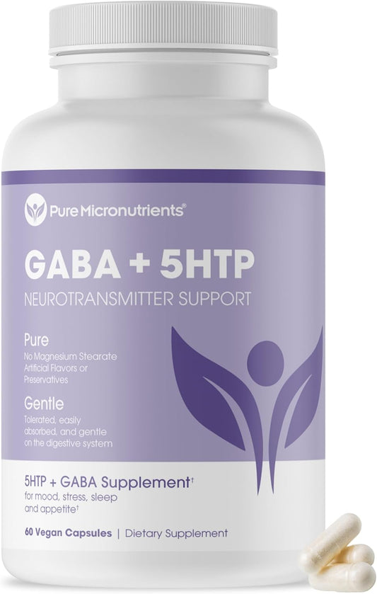 Pure Micronutrients 5-HTP Plus GABA Supplement - Natural Sleep Aid & Stress Relief - 60 Vegetarian Capsules