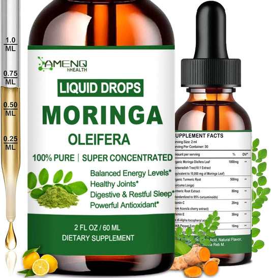 Pure Moringa Oleifera Liquid Drops with Turmeric and Black Pepper for Energy and Immune Support