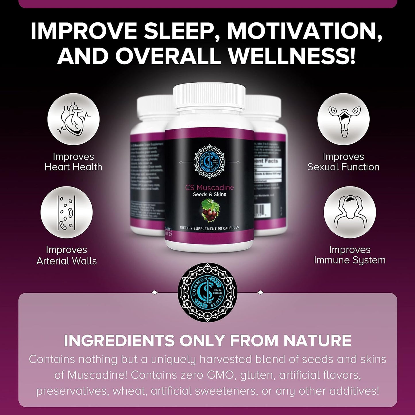 Pure Muscadine Grape Seed and Skin Extract Capsules - Antioxidant-Rich Supplement for Heart Health and Immune System Support - 90 Count.