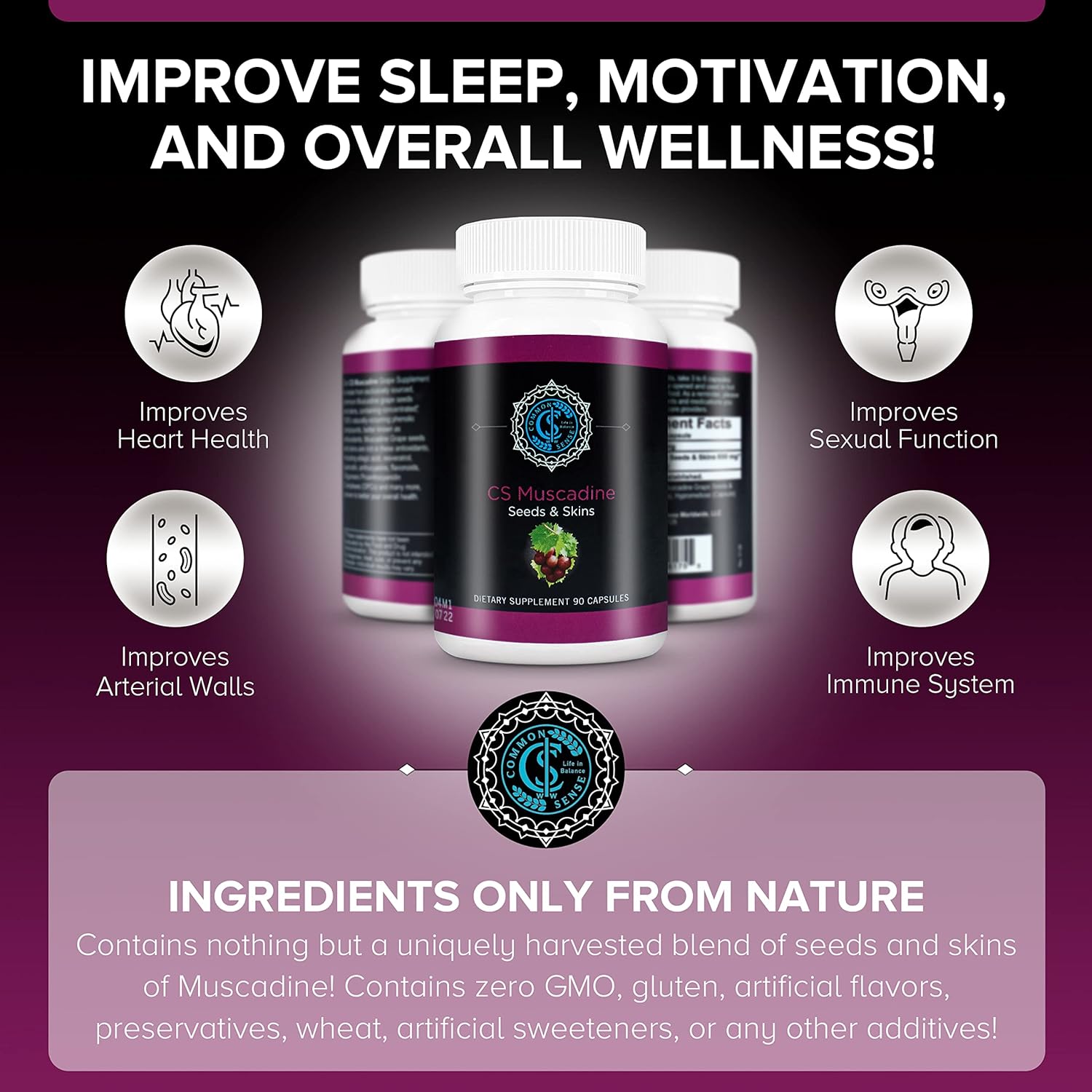 Pure Muscadine Grape Seed and Skin Extract Capsules - Antioxidant-Rich Supplement for Heart Health and Immune System Support - 90 Count.