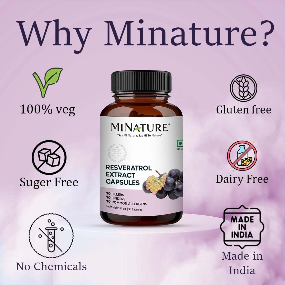 Pure & Natural Miniature Resveratrol Extract Capsules - 500mg, 90 Veg Capsules - Superfood Supplements - Vegan - Made in India