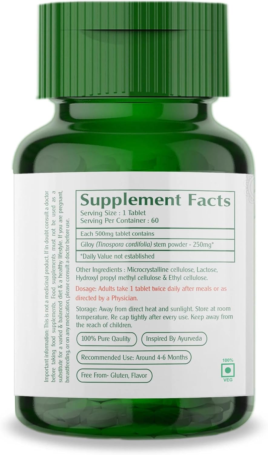 Pure Nutrition Vedic Juices Giloy Guduchi Extract Tablets - 60 Count Supplement