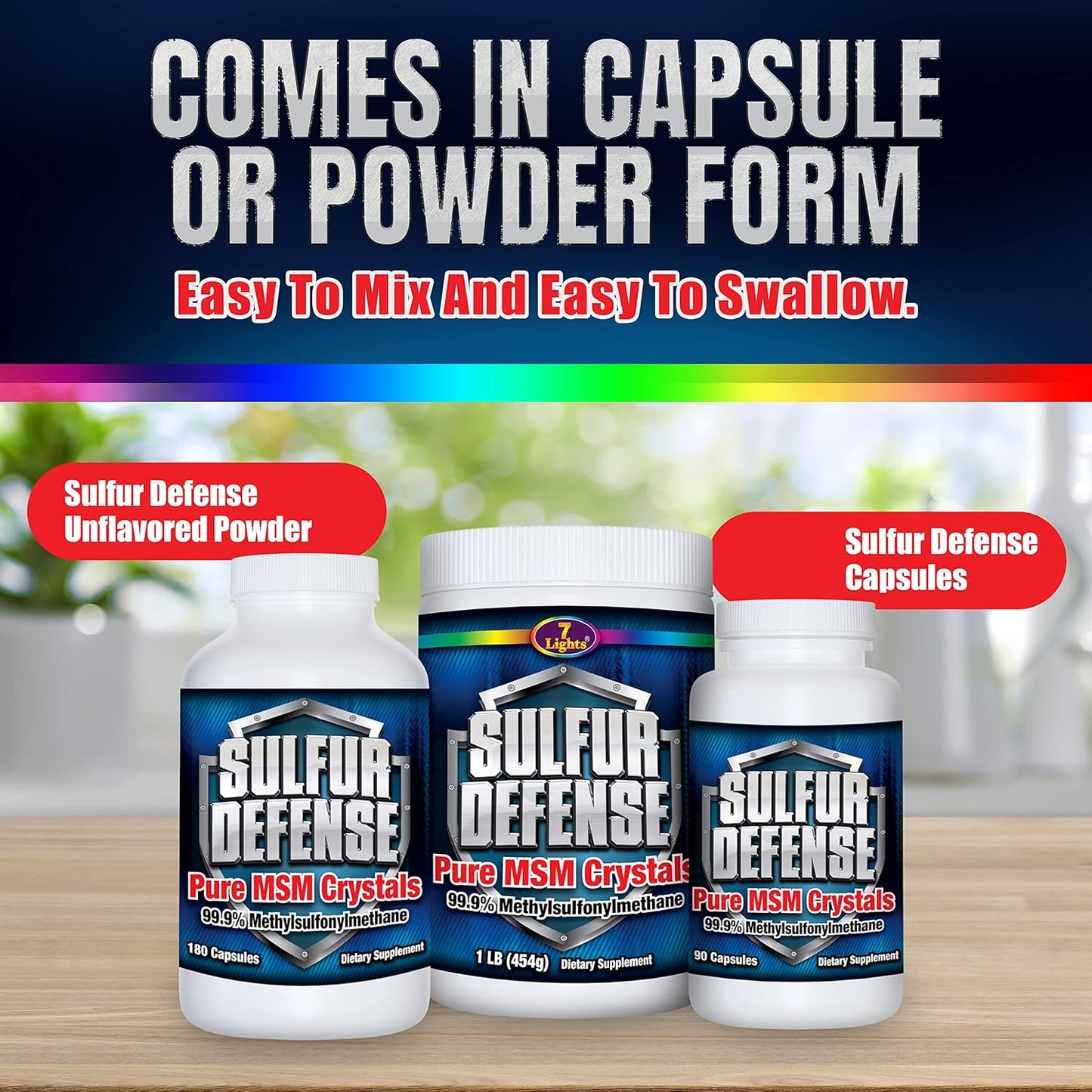 Pure Opti-MSM Powder Capsules - Immune System Booster, Joint Pain Relief, Younger Skin - 180 caps - Made in USA