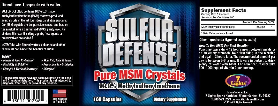 Pure Opti-MSM Powder Capsules - Immune System Booster, Joint Pain Relief, Younger Skin - 180 caps - Made in USA