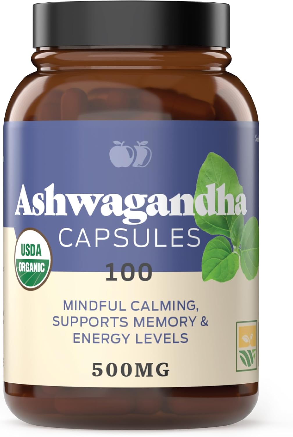 Pure Organic Ashwagandha Capsules - 100 Capsules 500mg Stress Relief Supplement with Calming Support