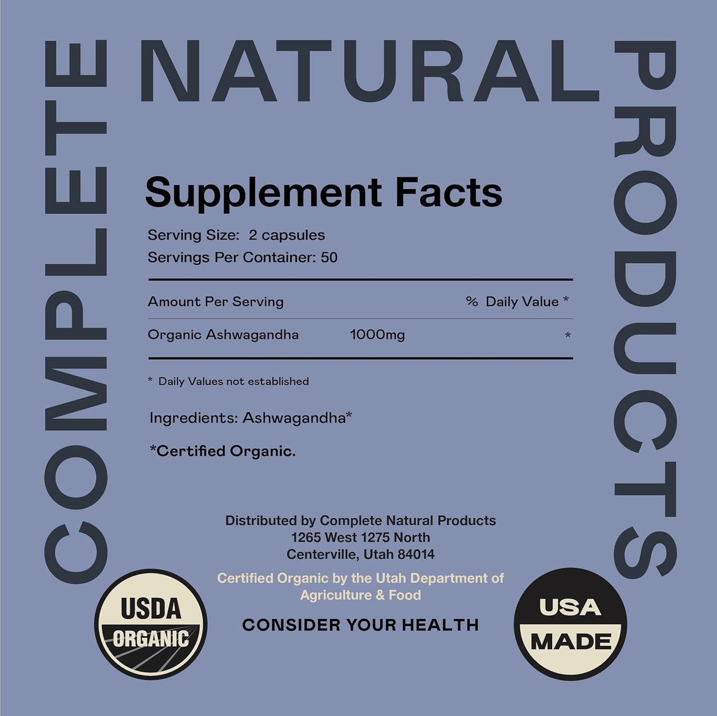 Pure Organic Ashwagandha Capsules - 100 Capsules 500mg Stress Relief Supplement with Calming Support