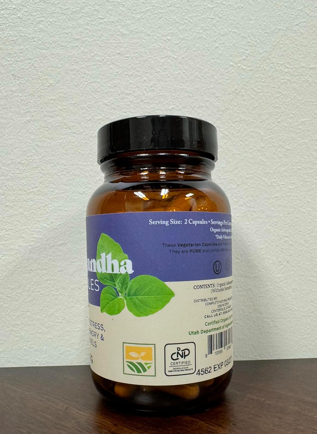 Pure Organic Ashwagandha Capsules - 100 Capsules 500mg Stress Relief Supplement with Calming Support