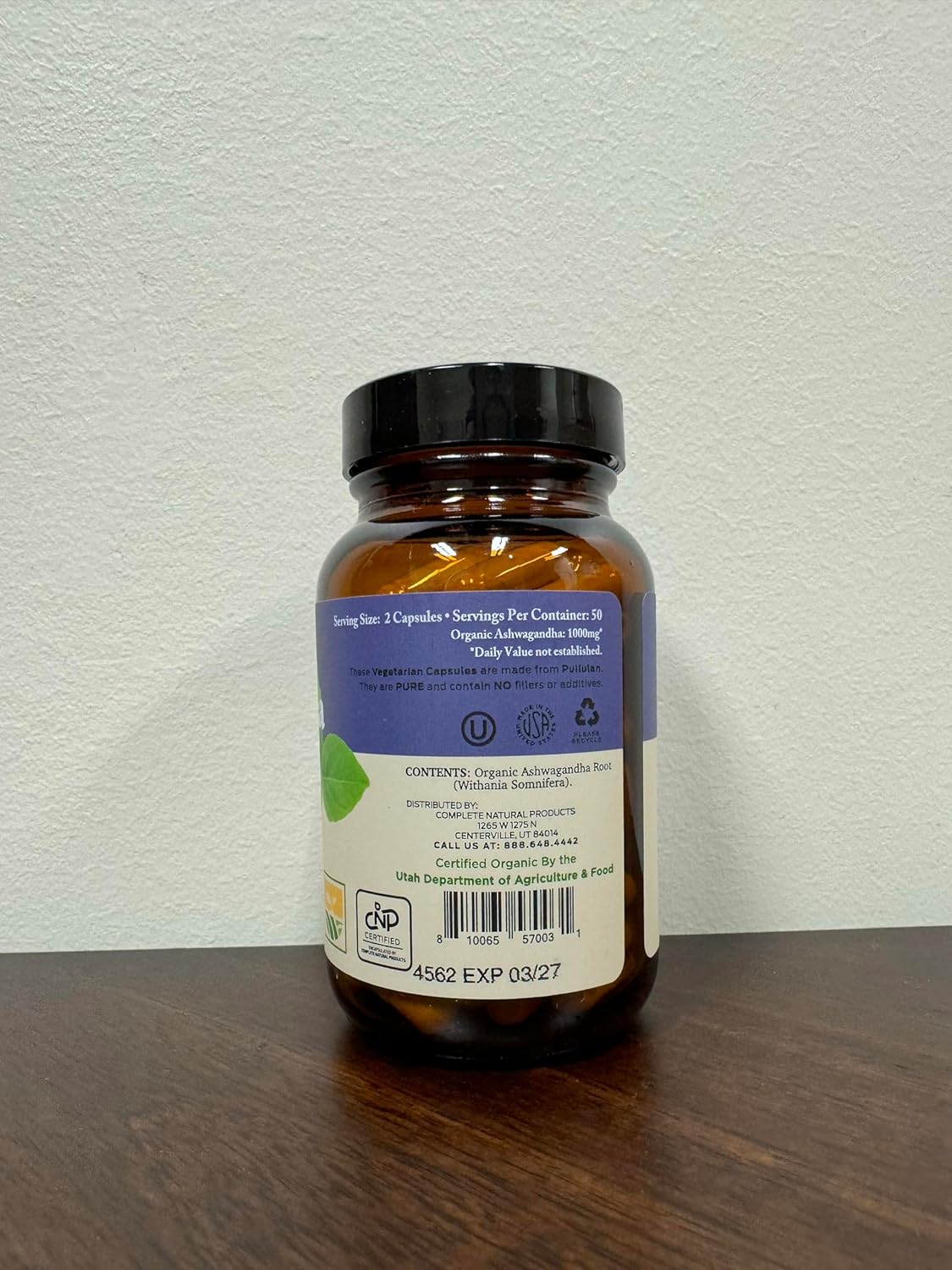 Pure Organic Ashwagandha Capsules - 100 Capsules 500mg Stress Relief Supplement with Calming Support
