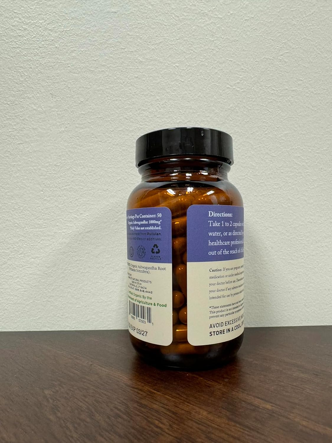 Pure Organic Ashwagandha Capsules - 100 Capsules 500mg Stress Relief Supplement with Calming Support