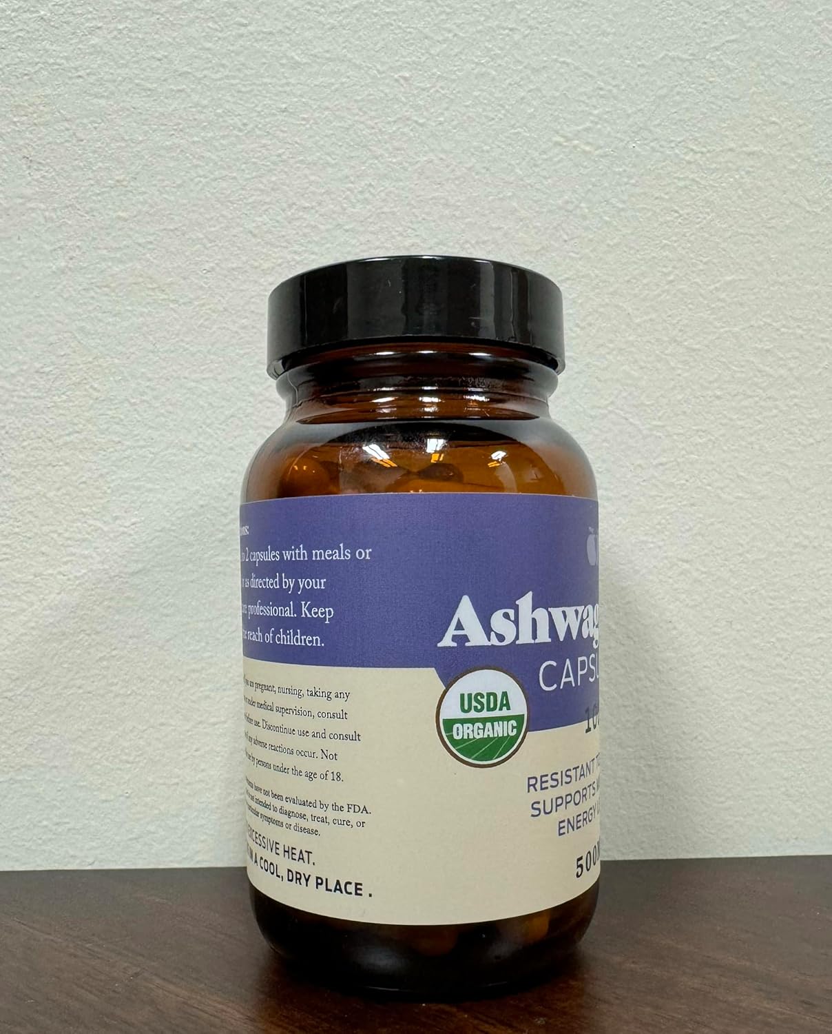Pure Organic Ashwagandha Capsules - 100 Capsules 500mg Stress Relief Supplement with Calming Support