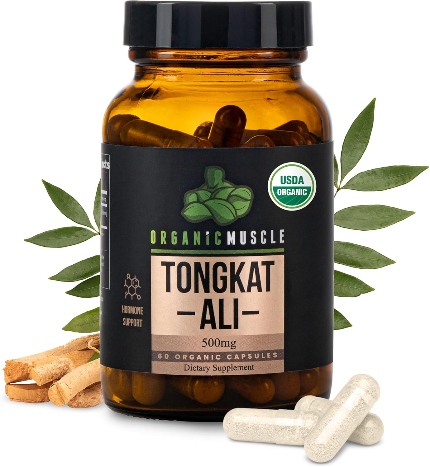 Pure Organic Tongkat Ali Root Supplement for Men - 500mg USDA Eurycoma Longifolia - Natural Male Performance & Hormone Support - 60 Count