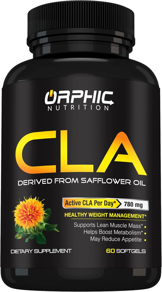 Pure ORPHIC NUTRITION CLA Safflower Oil Supplement - 780mg Non-Stimulant Conjugated Linoleic Acid Softgels for Weight Loss Support - Men & Women - Metabolism Boost - 60 Count