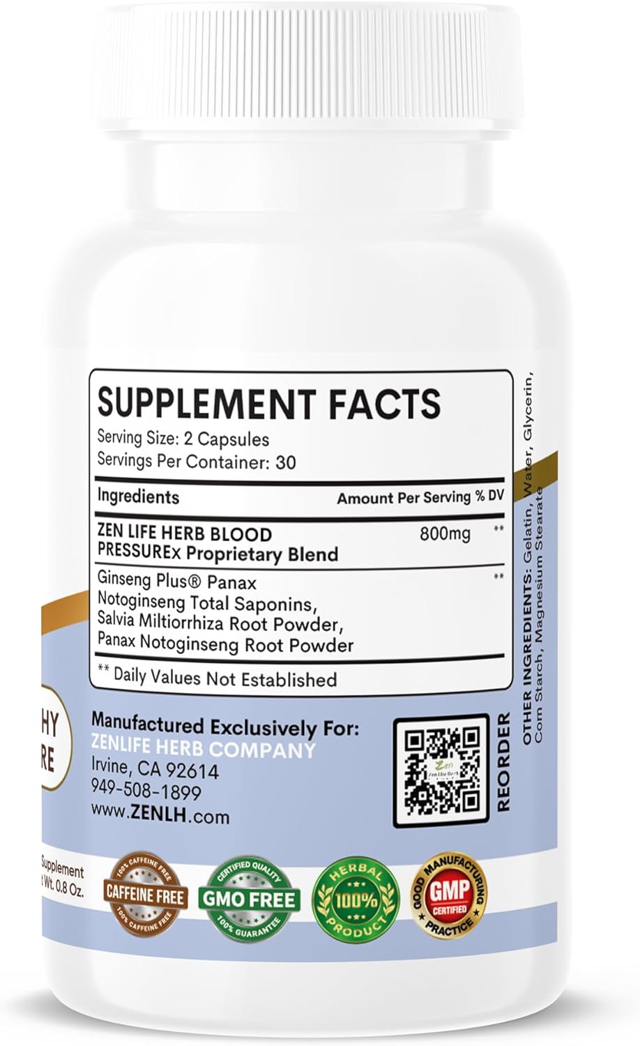 Pure Plant-Based Blood Pressure Support Supplement - ZEN LIFE HERB Blood Pressure & Heart Health Formula with Ginseng Blend (60 Capsules)