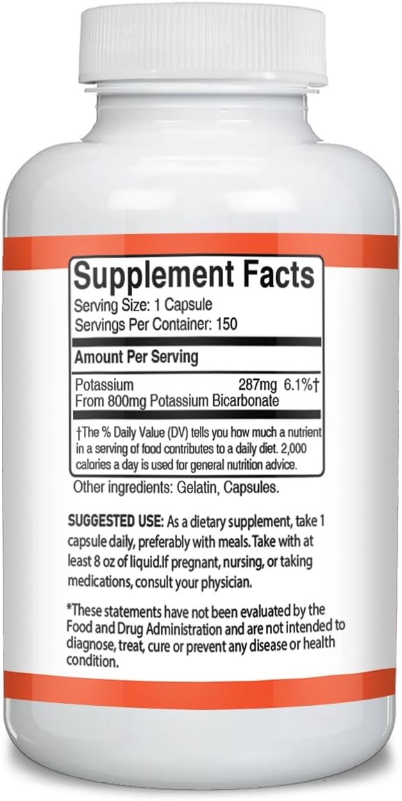 Pure Potassium Bicarbonate Capsules (150 Count) - Unadulterated Dietary Supplement, Verified in Lab, No Additives