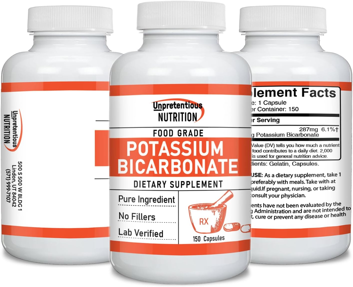 Pure Potassium Bicarbonate Capsules (150 Count) - Unadulterated Dietary Supplement, Verified in Lab, No Additives