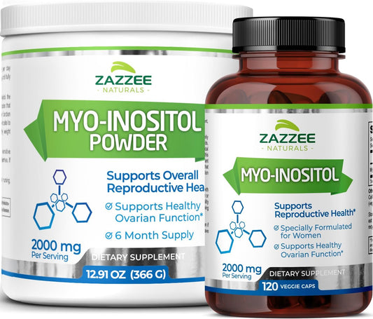 Pure Premium Grade Vegan Myo-Inositol Capsules and Powder - Non-GMO and All Natural