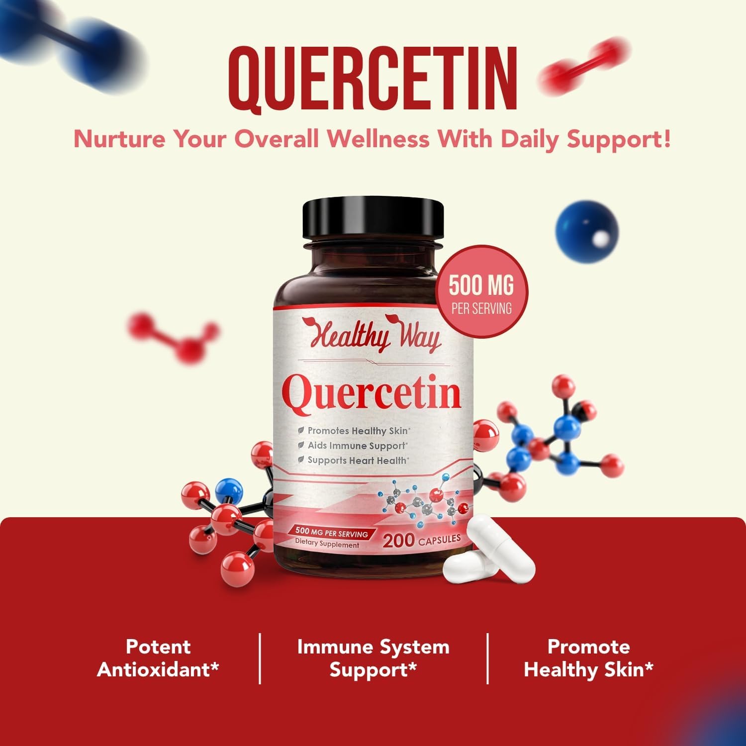 Pure Quercetin 500mg Supplement - 200 Capsules - Cardiovascular Health Support
