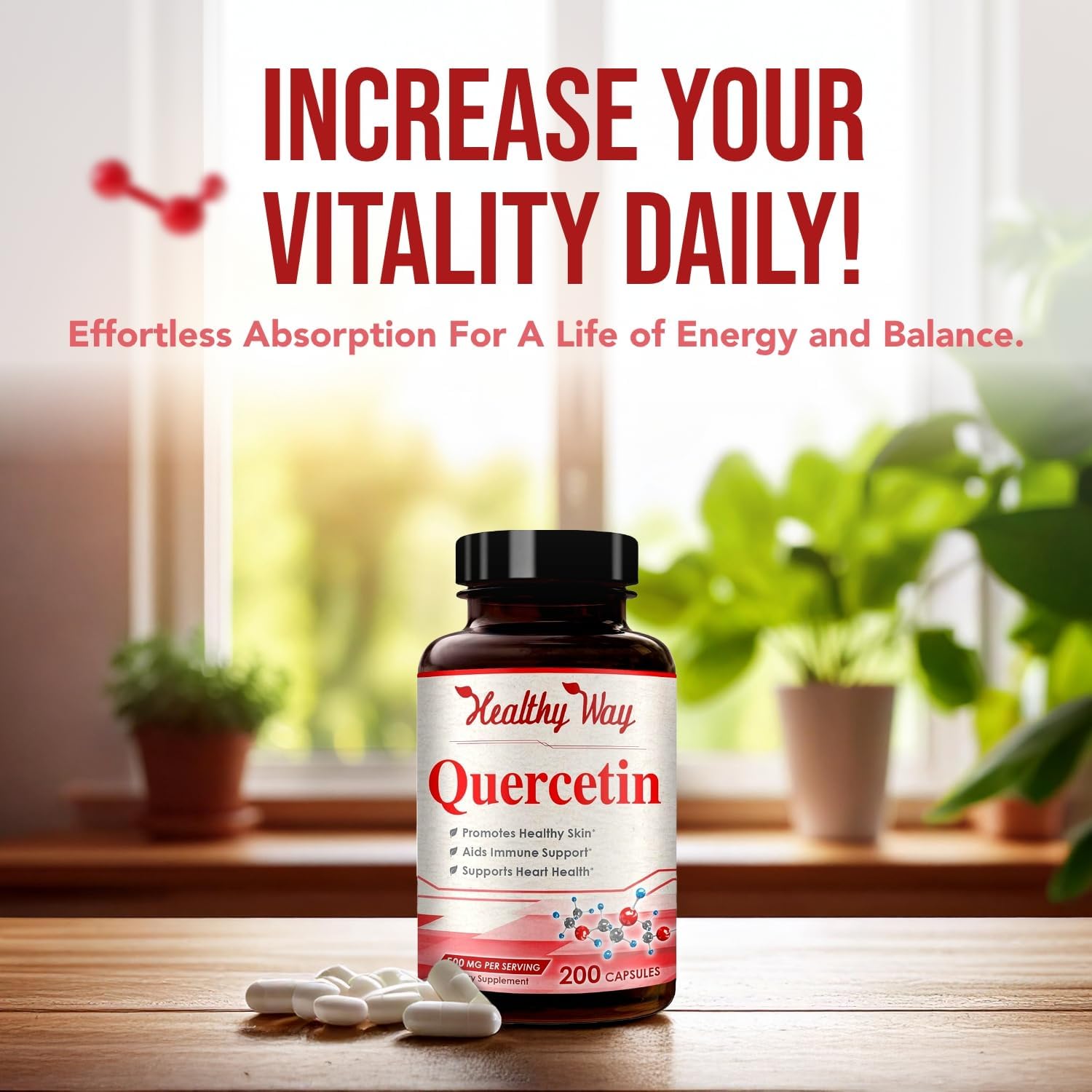 Pure Quercetin 500mg Supplement - 200 Capsules - Cardiovascular Health Support