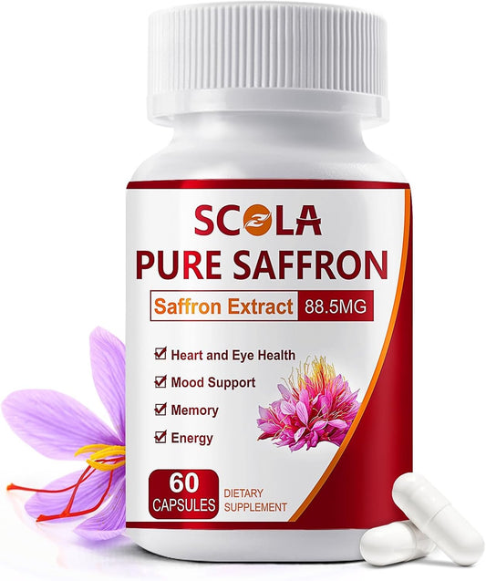 Pure Saffron Extract Capsules - 88.5mg for Mood, Energy, & Eye Health - Non-GMO & Gluten-Free - 60 Vegan Capsules