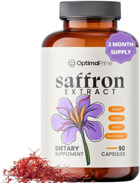 Pure Saffron Extract Capsules - 88.5mg for Optimal Mood, Energy, and Metabolism - Vegetarian, Non-GMO, Gluten and Soy-Free - 90 Count
