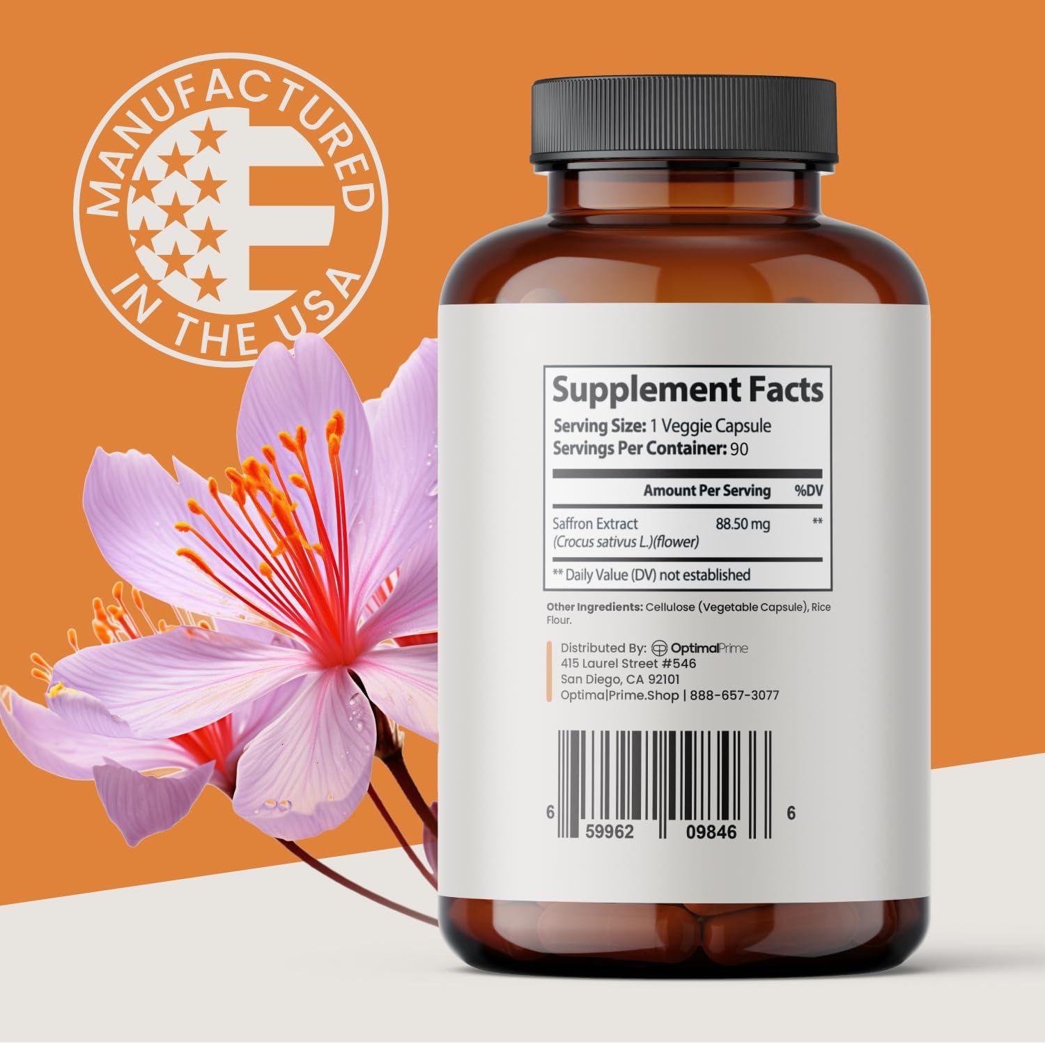 Pure Saffron Extract Capsules - 88.5mg for Optimal Mood, Energy, and Metabolism - Vegetarian, Non-GMO, Gluten and Soy-Free - 90 Count