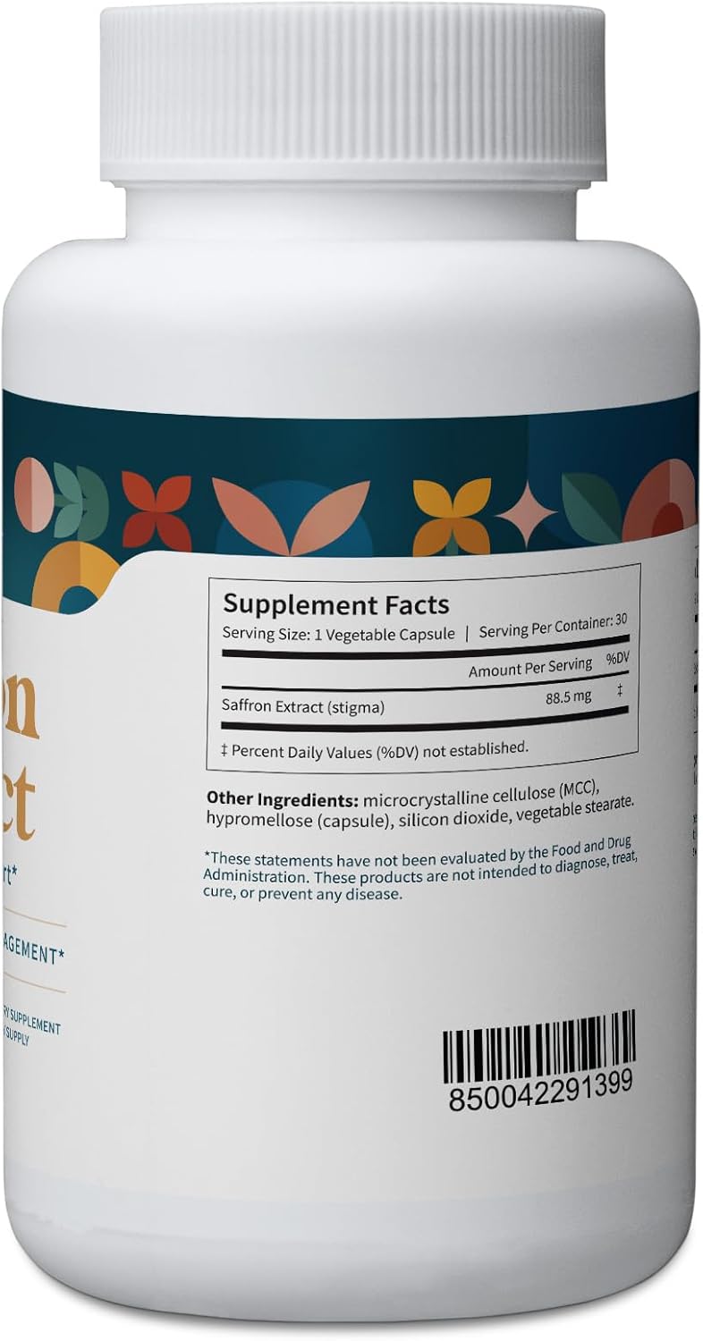 Pure Saffron Extract Capsules for Mood, Energy, and Appetite - Non-GMO, Gluten-Free - 30 Vegetarian Capsules