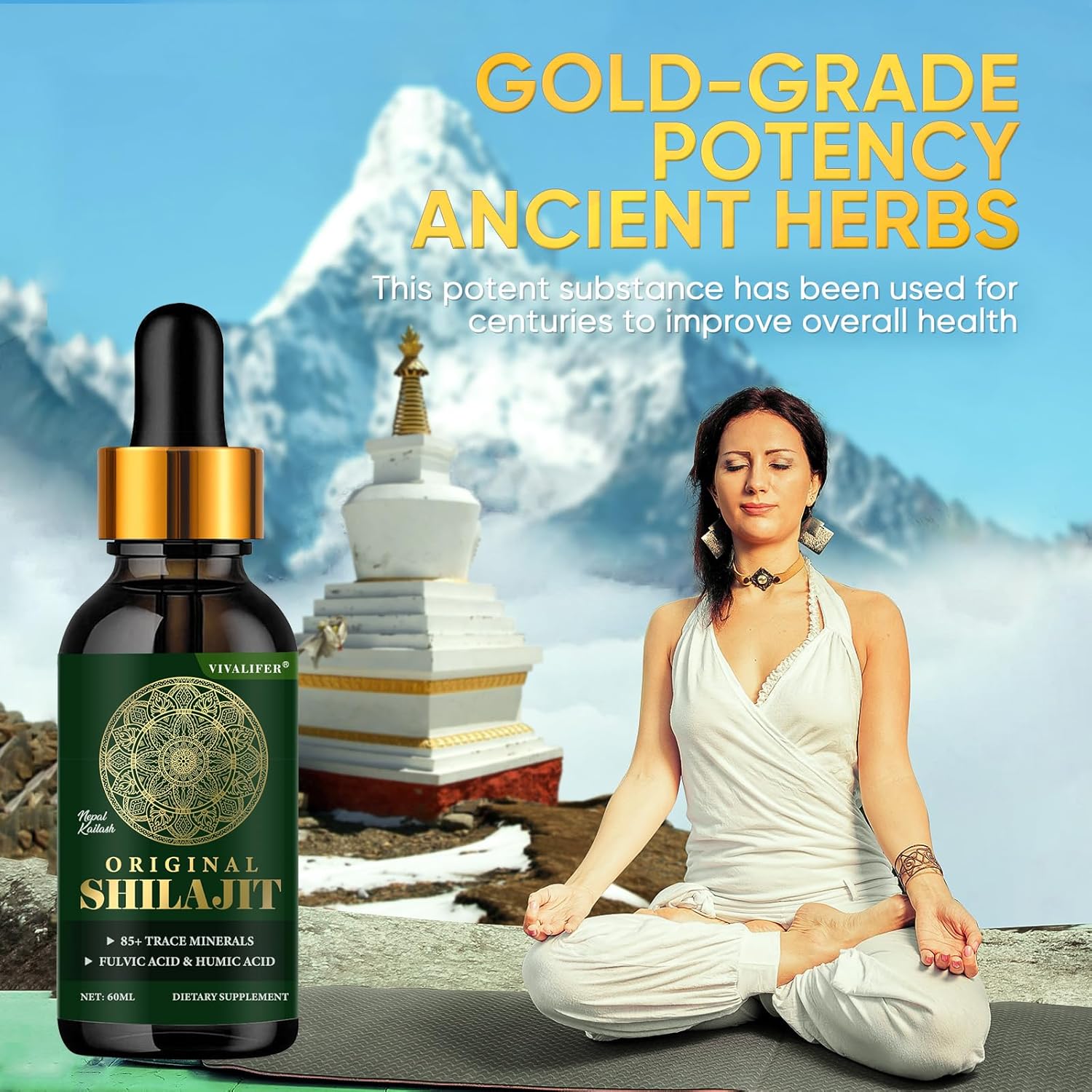 Pure Shilajit Resin Liquid Drops with 85+ Trace Minerals - Boost Brain Function, Energy, and Immune System - 2oz Bottle (60 Days)