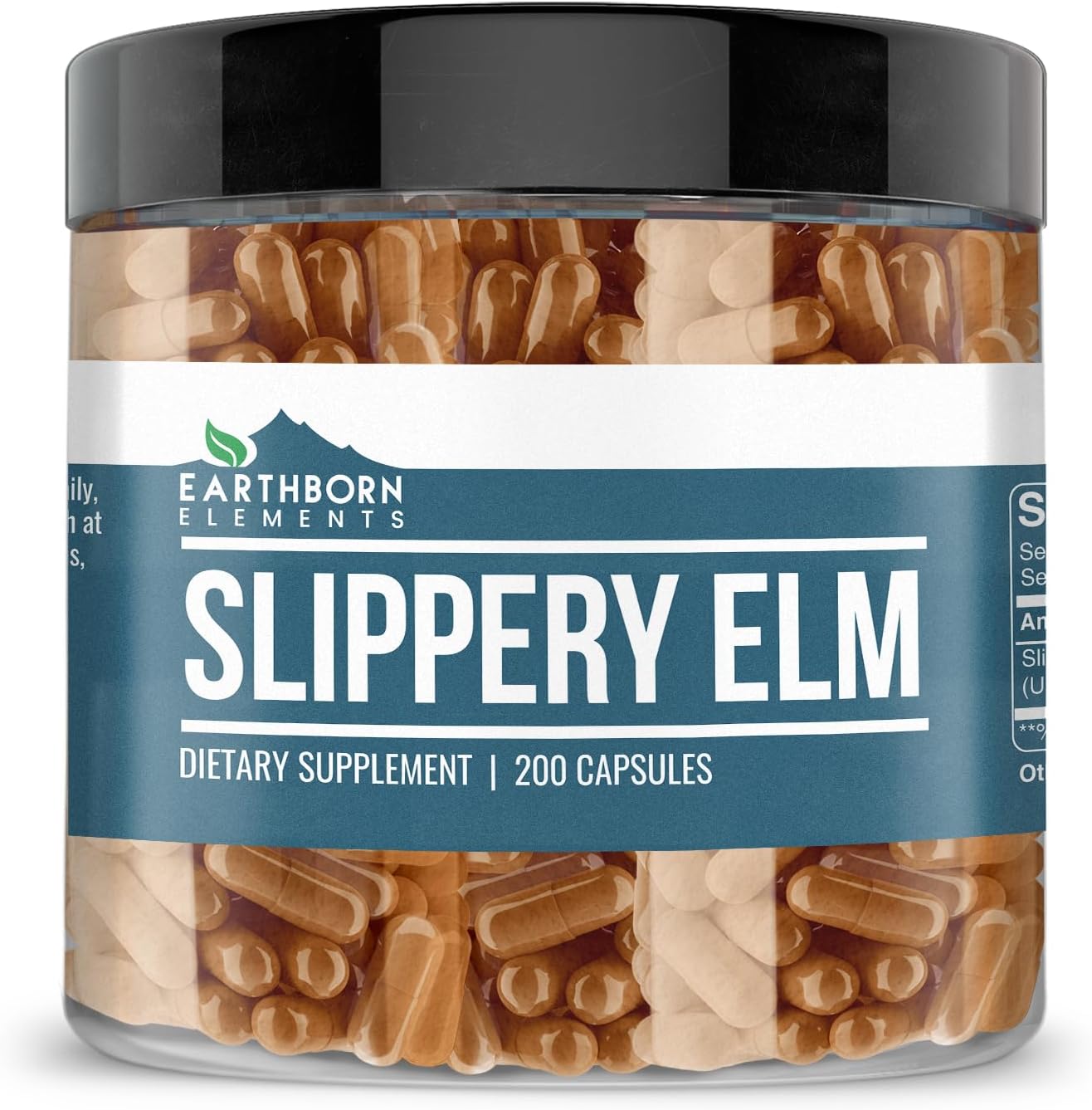 Pure Slippery Elm Capsules - 200 Count, No Additives, Earthborn Elements