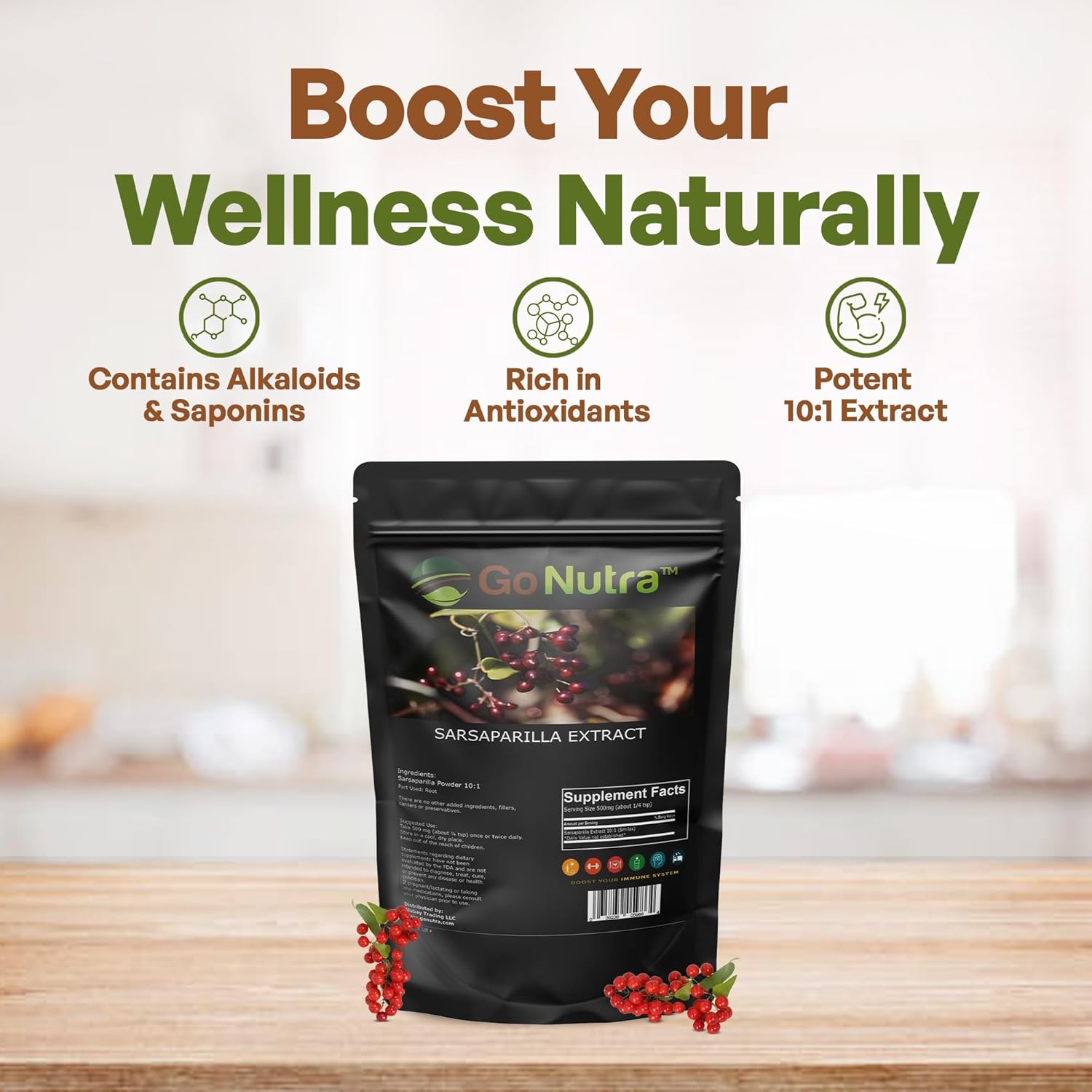 Pure Smilax Sarsaparilla Root Extract Powder - Potent 10:1 Strength Herbal Supplement