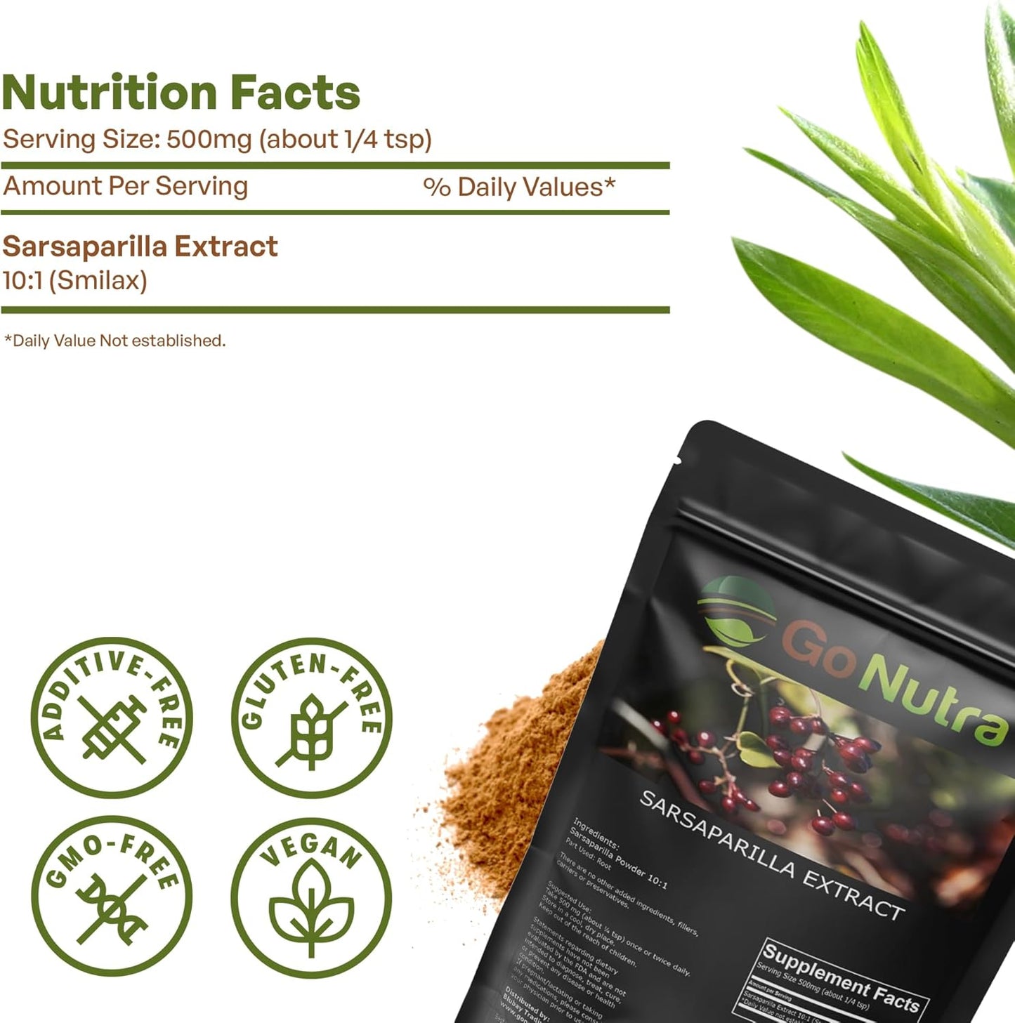 Pure Smilax Sarsaparilla Root Extract Powder - Potent 10:1 Strength Herbal Supplement