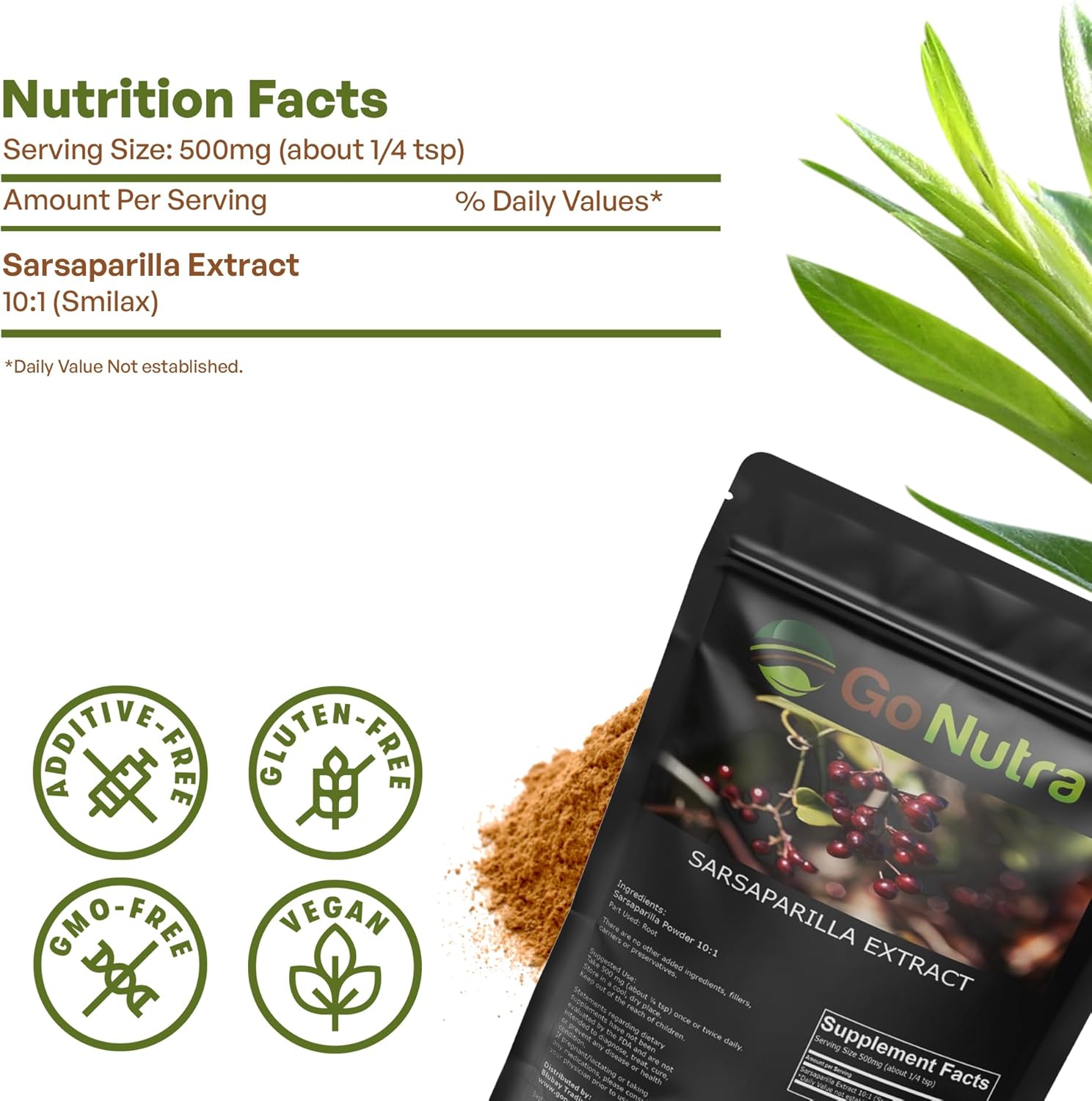 Pure Smilax Sarsaparilla Root Extract Powder - Potent 10:1 Strength Herbal Supplement